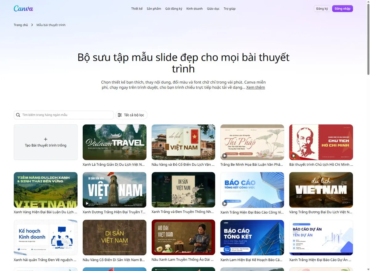 Trang mẫu bài thuyết trình của Canva bản tiếng Việt