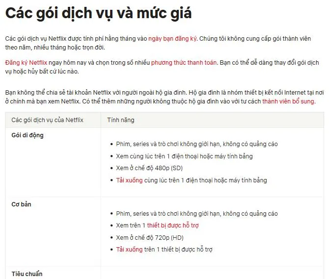 3 cách mua Netflix tiết kiệm và hợp lệ 4 Trang các gói dịch vụ và mức giá của Netflix tại Việt Nam