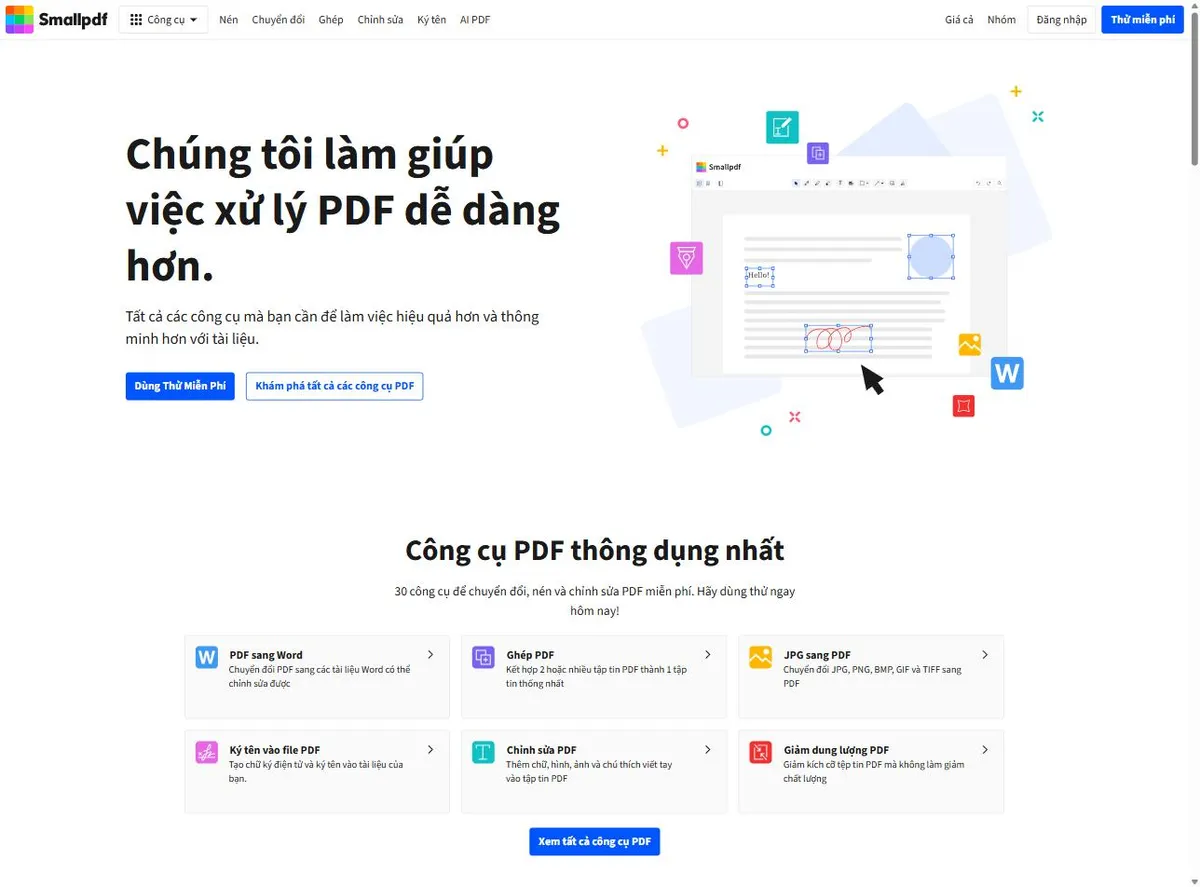 Phần mềm sửa PDF SmallPDF