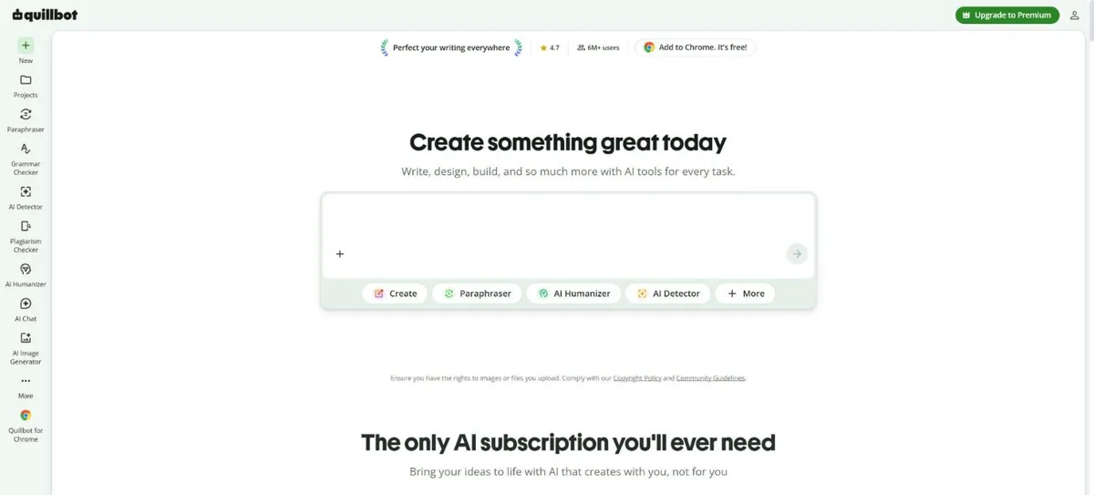 Dùng Quillbot miễn phí hợp lệ và cách có Premium giá tốt 3 Giao diện Quillbot với các công cụ Paraphraser, Grammar Checker, AI Detector