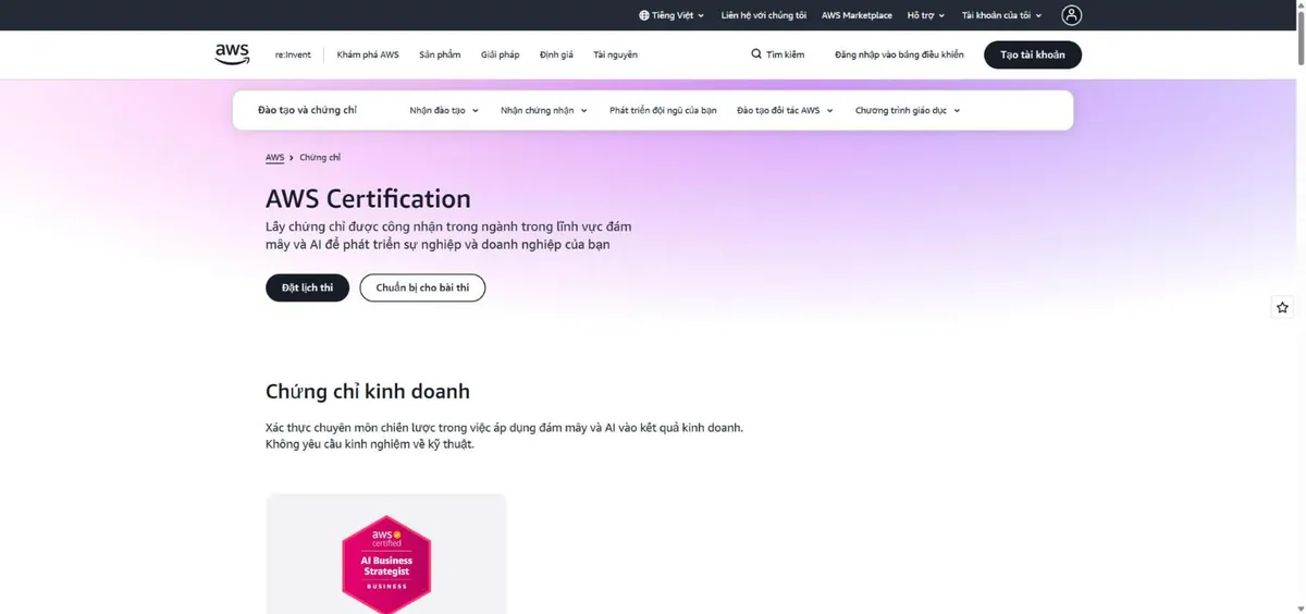 Sở hữu chứng chỉ AWS từ ứng dụng AcloudGuru 4 Trang AWS Certification với chứng chỉ kinh doanh AWS Certified AI Business Strategist
