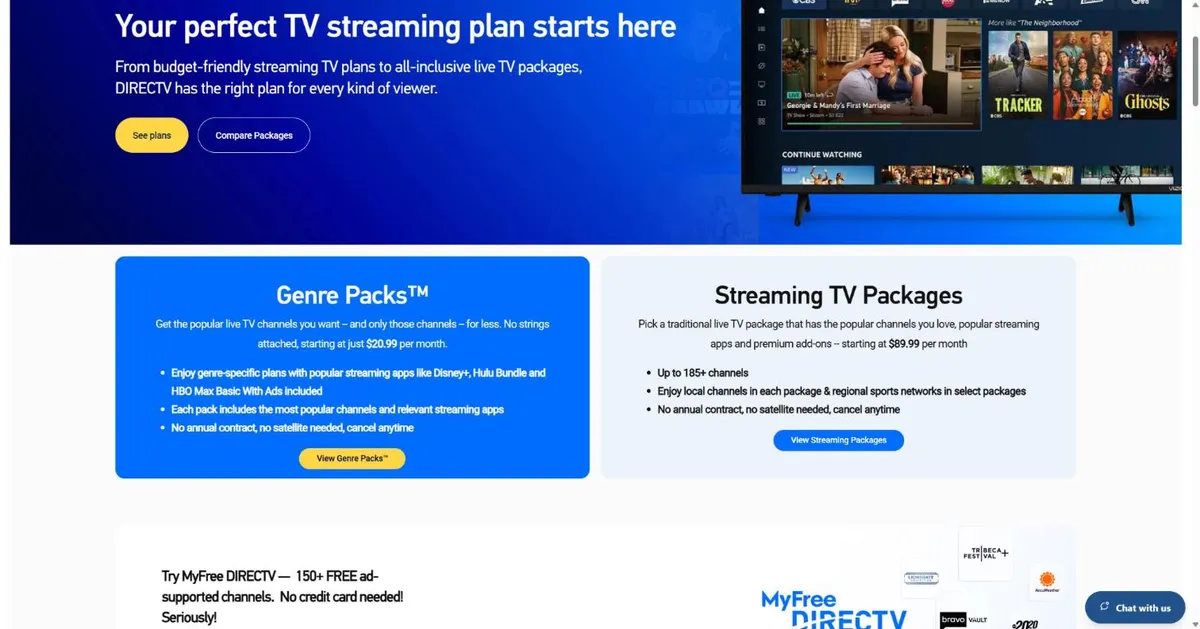 Genre Packs và Streaming TV Packages trên trang kế hoạch DIRECTV