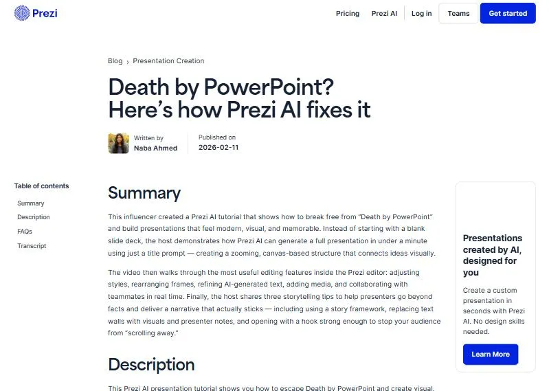 So sánh tài khoản Prezi và công cụ Powerpoint 6 Bài blog của Prezi: Death by PowerPoint, Prezi AI giúp tạo bài thuyết trình trực quan