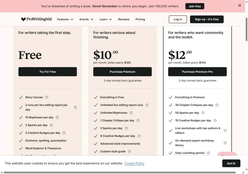 Sự khác biệt giữa tài khoản Grammarly và ProWritingAid 6 Trang giá ProWritingAid: gói Free, Premium 10 USD và Premium Pro 12 USD mỗi tháng thanh toán hằng năm