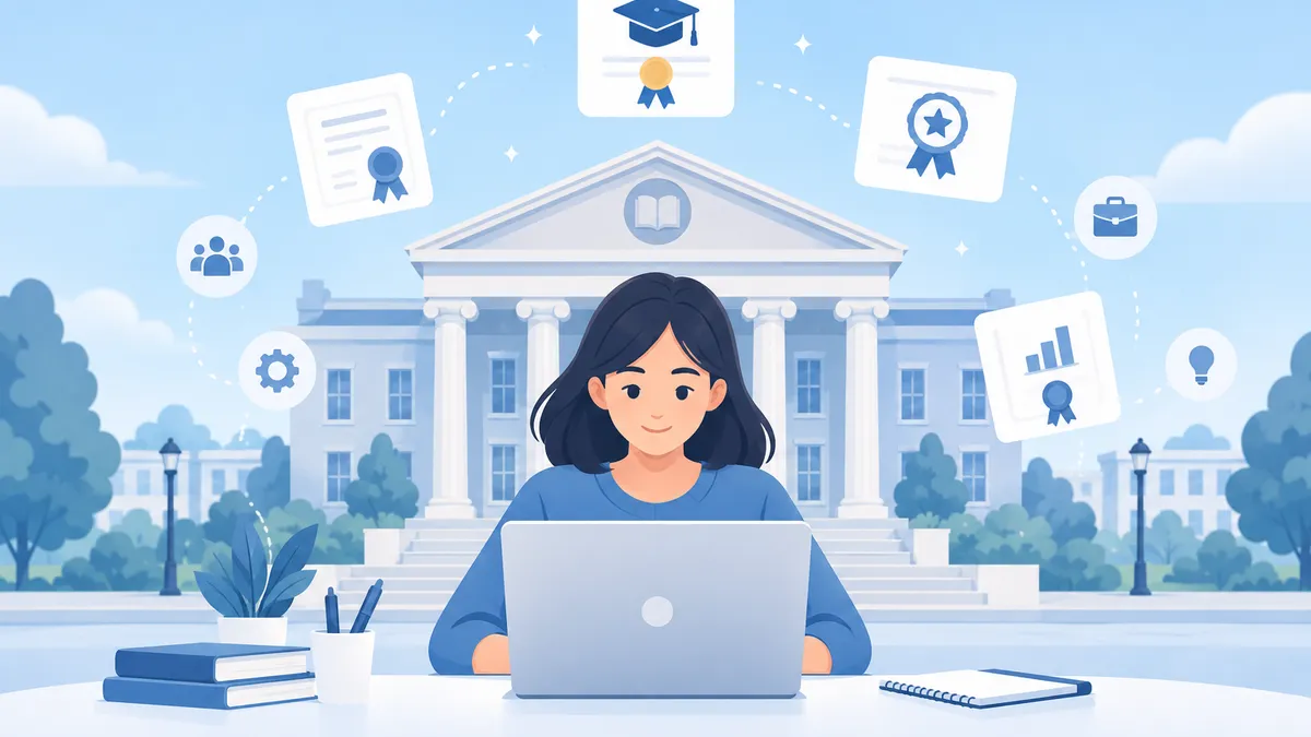 Review 5 địa chỉ bán khóa học ChatGPT và AI đỉnh cao 2 Người học trực tuyến cùng các huy hiệu chứng chỉ từ trường đại học và doanh nghiệp đối tác
